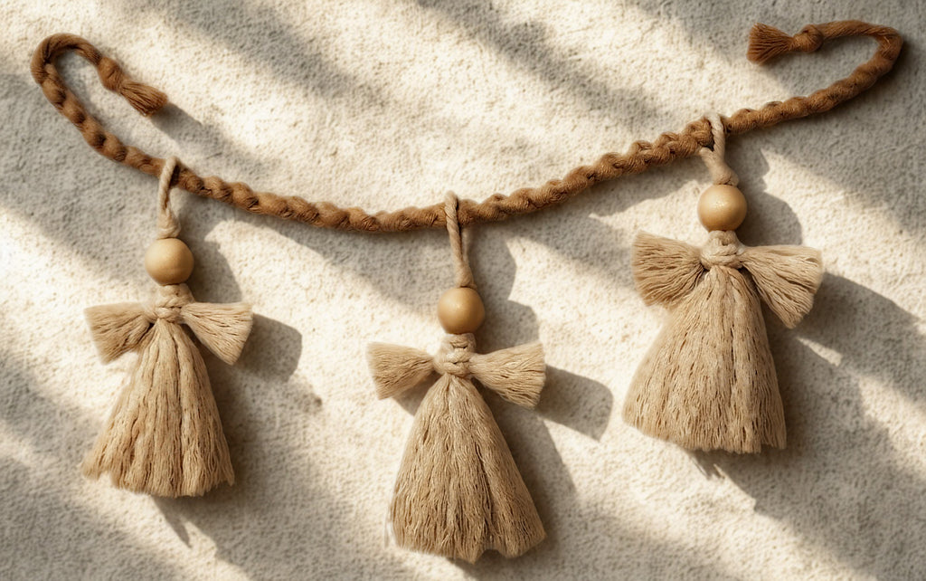 GUIRLANDE décorative avec ses 3 petits anges en macramé